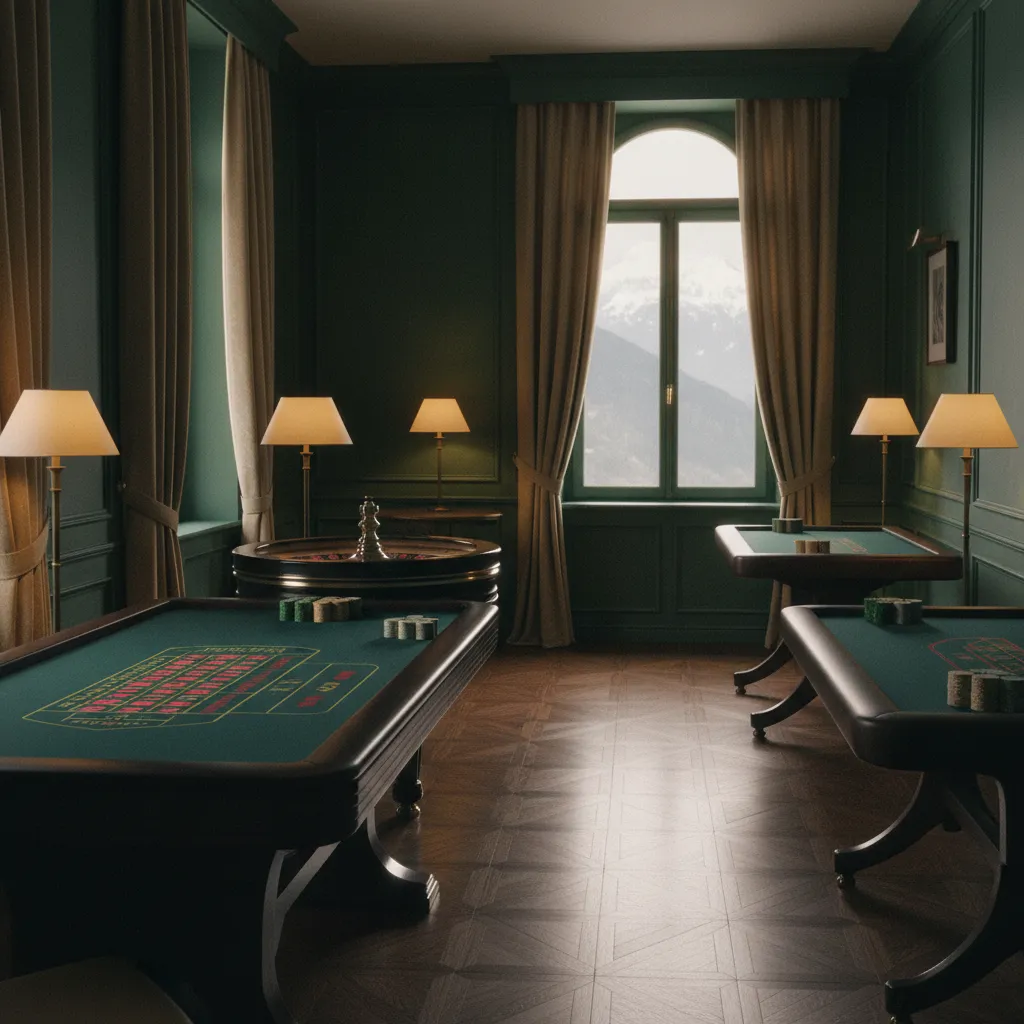 La salle des tables du Belrivage Léman : roulette et tables de cartes dans une lumière chaude
